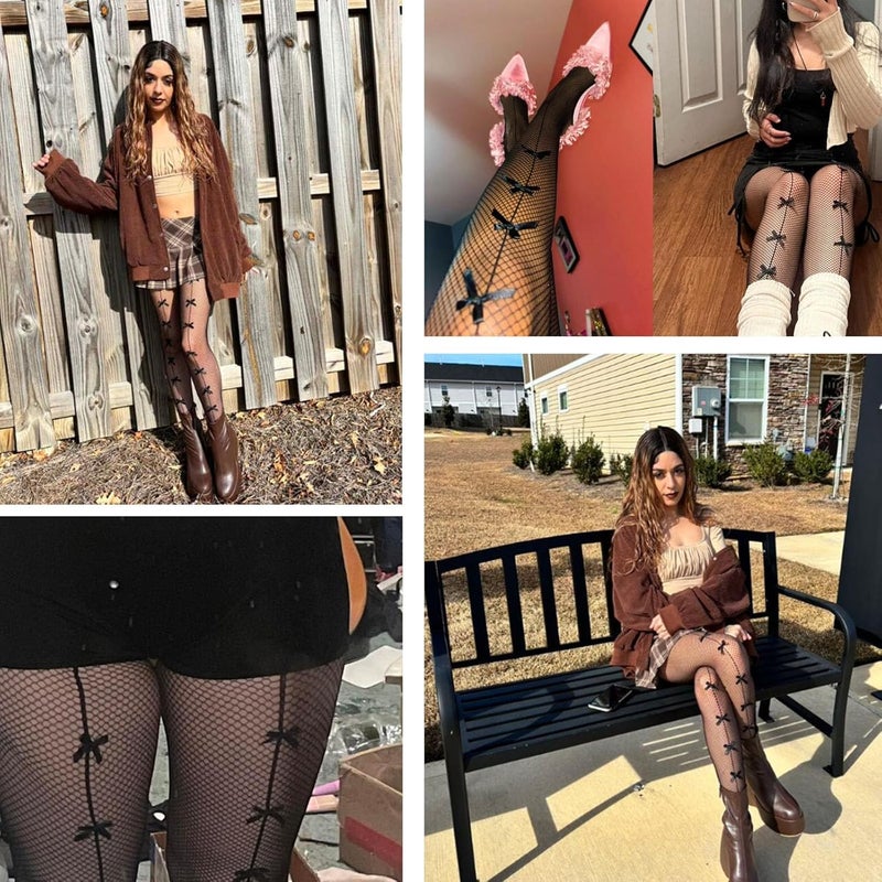Amazleer Women Bow Decor Fishnet Tights Fishnet Thigh High Stockings, Thigh High Stocking Bow Pantyhose - Image 4